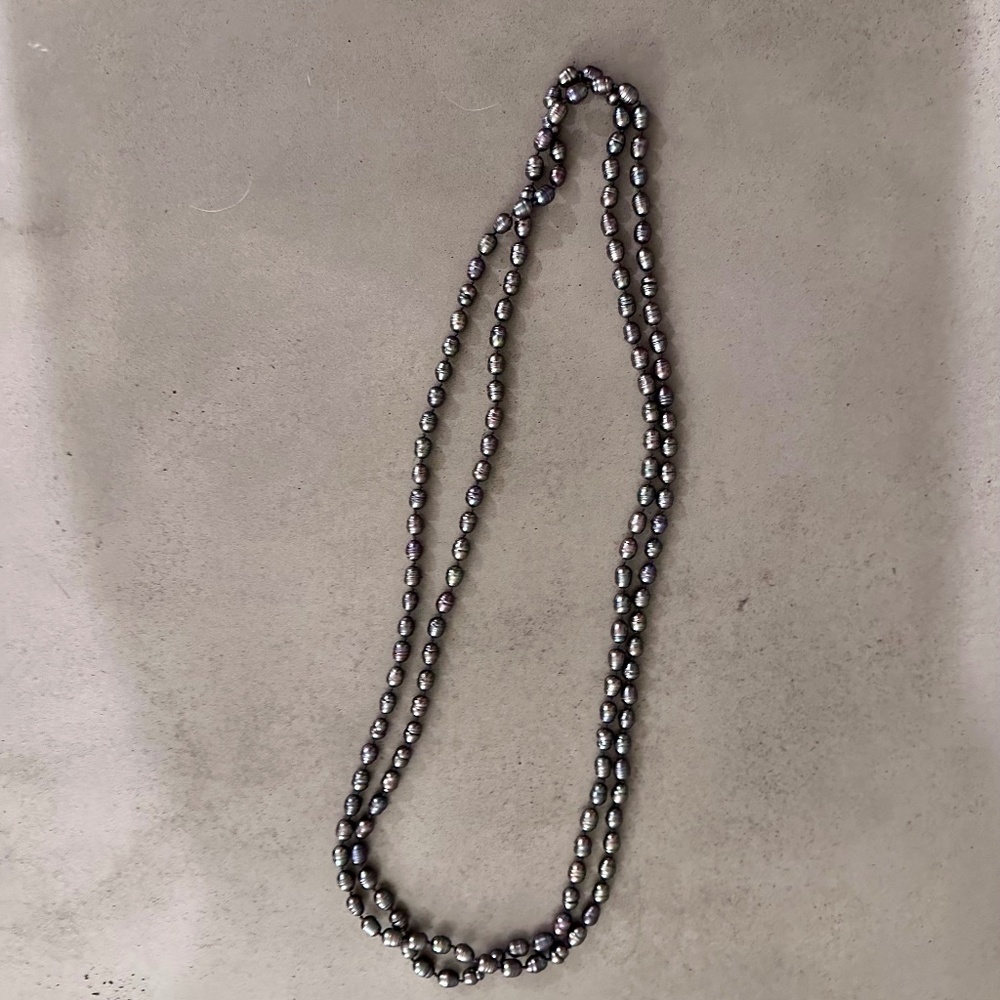 Extra Long Freshwater Pearl Necklace, Gray